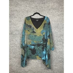 Arna York NWT 22/24 Plus Size Floral V-Neck Blouse Abstract Print Kaftan
